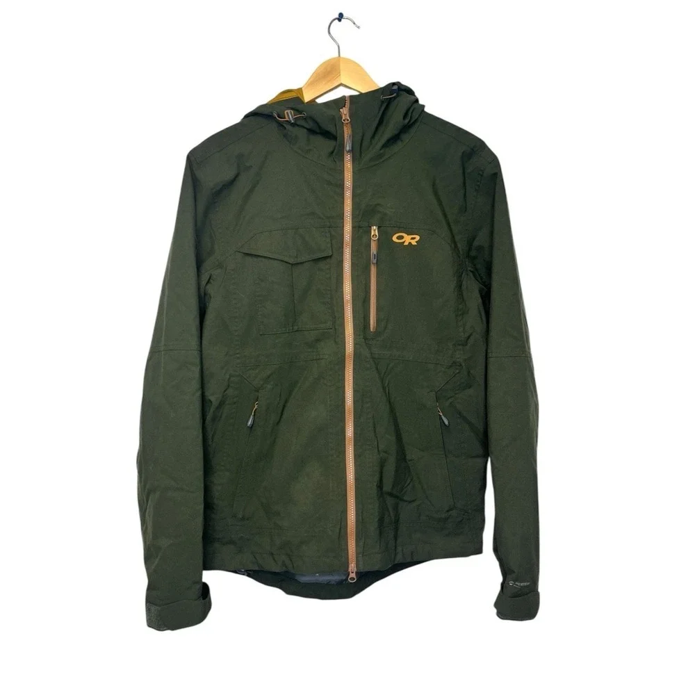 OUTDOOR RESEARCH Mens BlackPowder II Ski Jacket‎ Medium Hood Ranger Green Orange